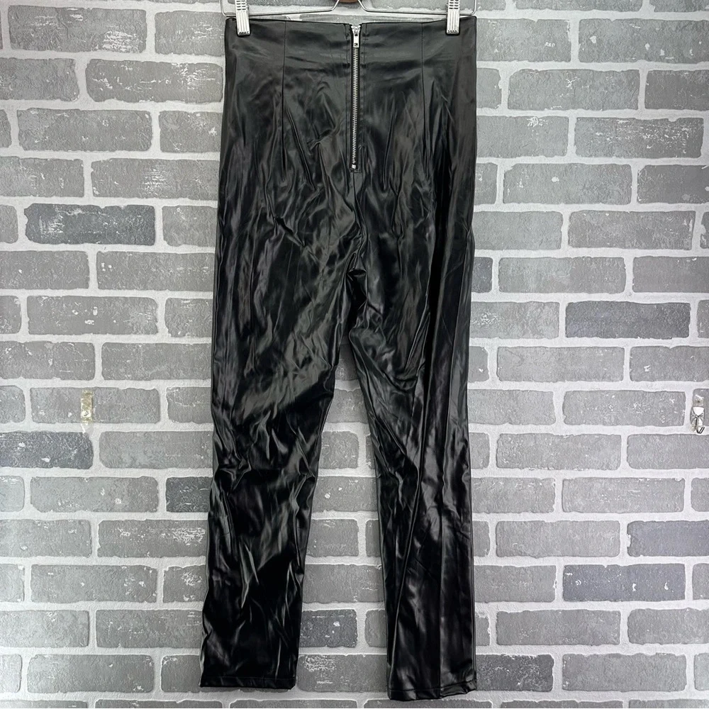 Princess Polly Black Faux Leather‎ Pleated Zip Up  High Waist Pants Size 6 - Picture 4 of 6